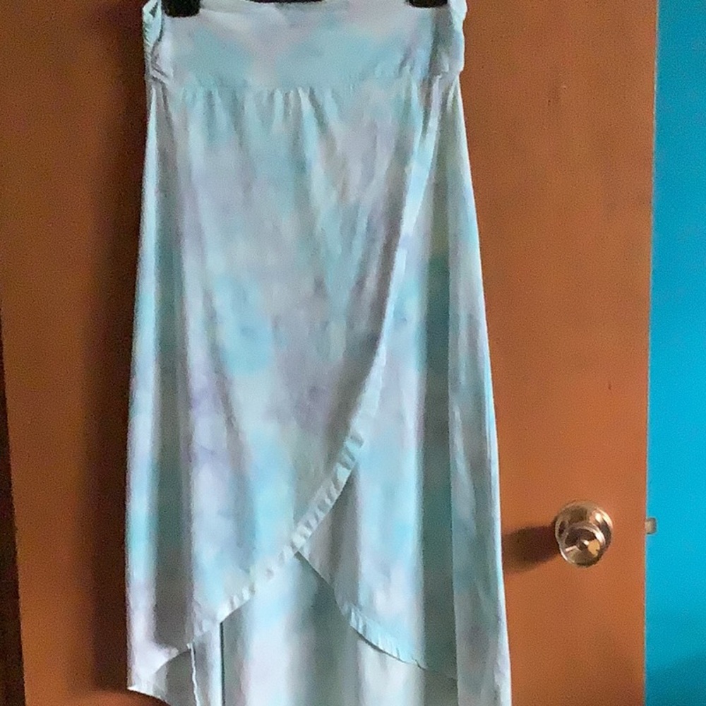 Blue Maxi Wrap Skirt with Asymmetrical High Low Hem